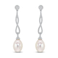 18K White Gold Diamond & Pearl Infinity Drop Earrings