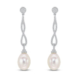 18K White Gold Diamond & Pearl Infinity Drop Earrings