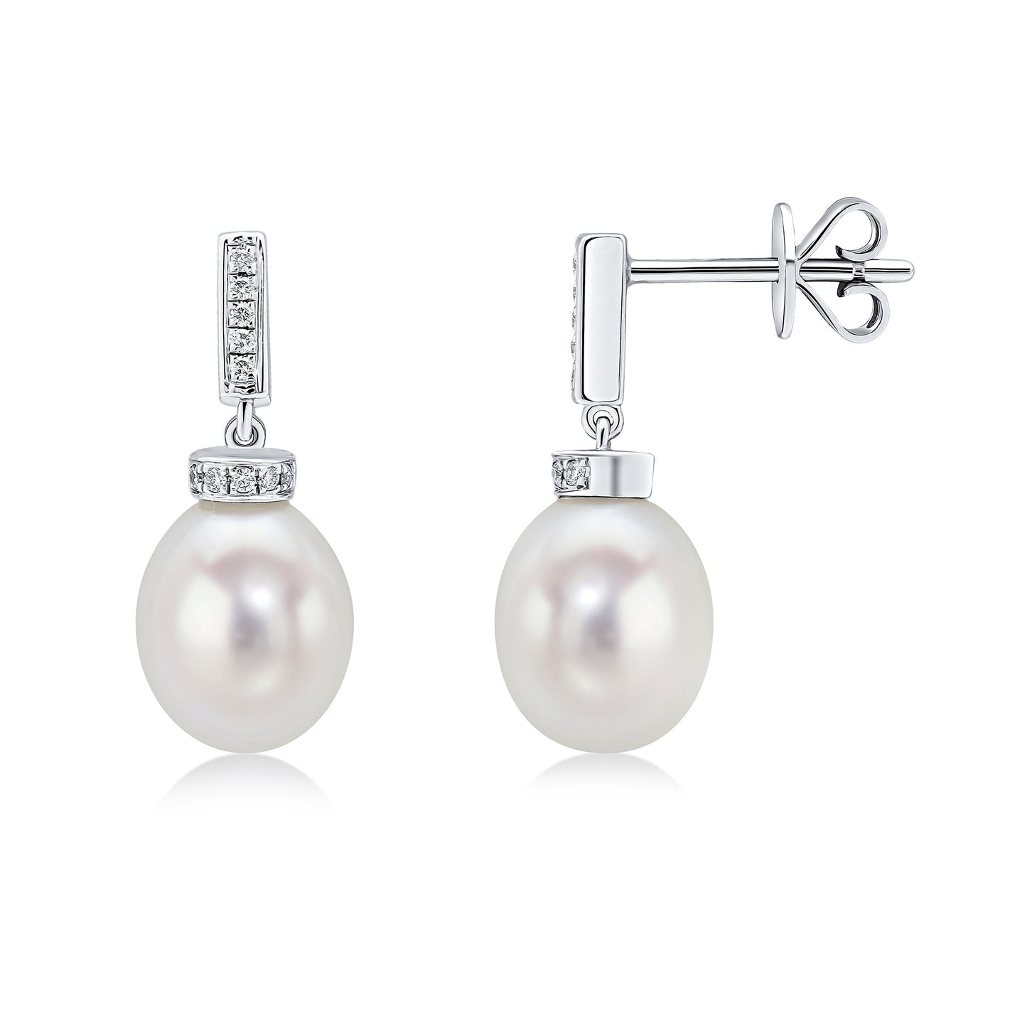 18K White Gold Pearl & Diamond Drop Earrings