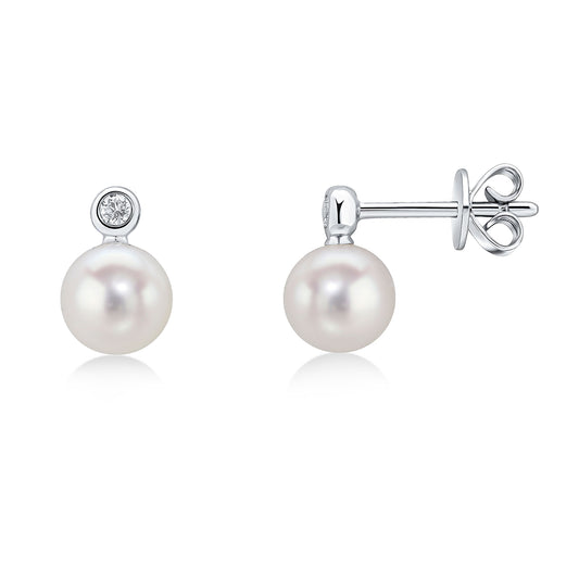 18K White Gold Pearl & Diamond Stud Earrings