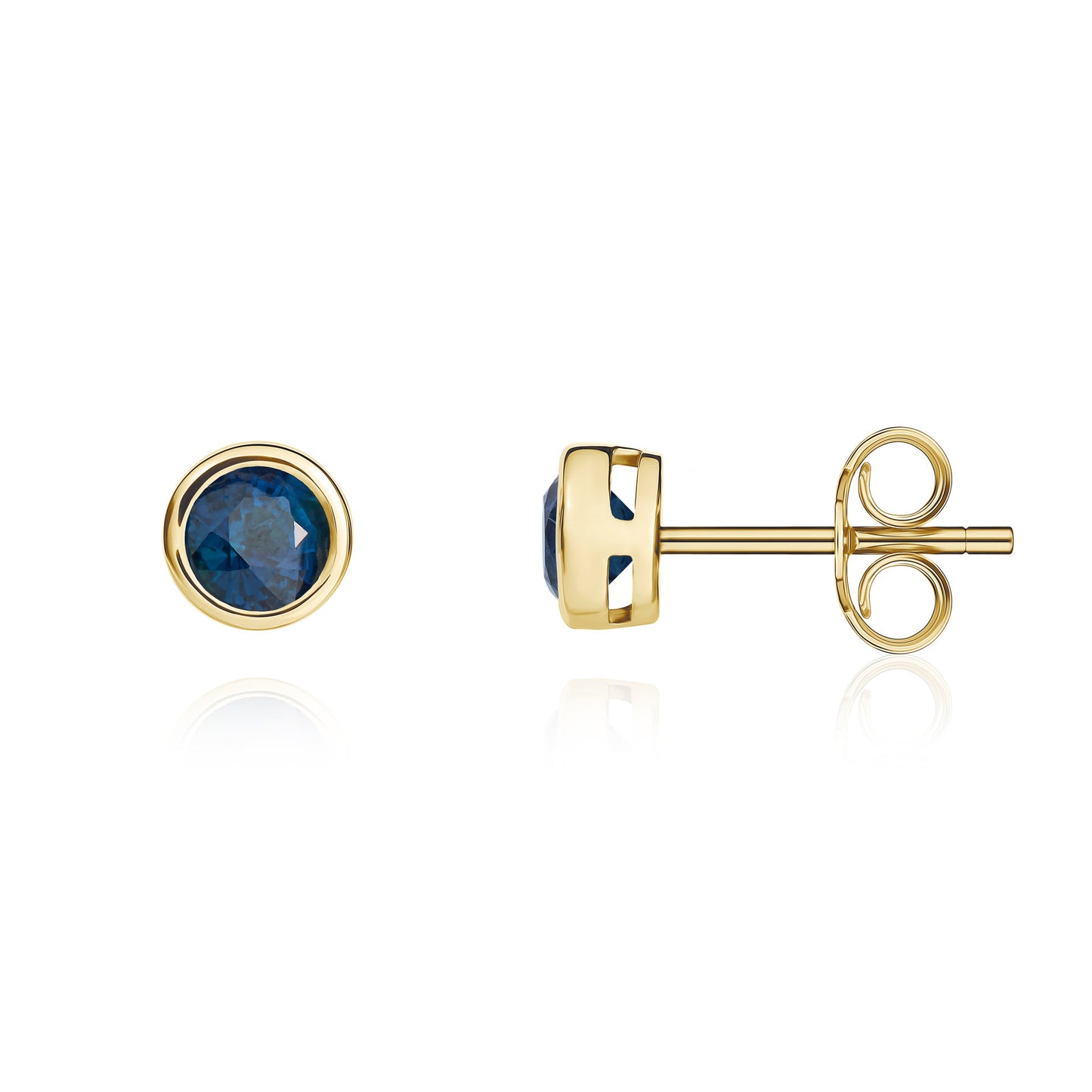 9K Yellow Gold 4mm Round Sapphire Stud Earrings
