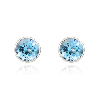 9K White Gold 5mm Round Aquamarine Stud Earrings