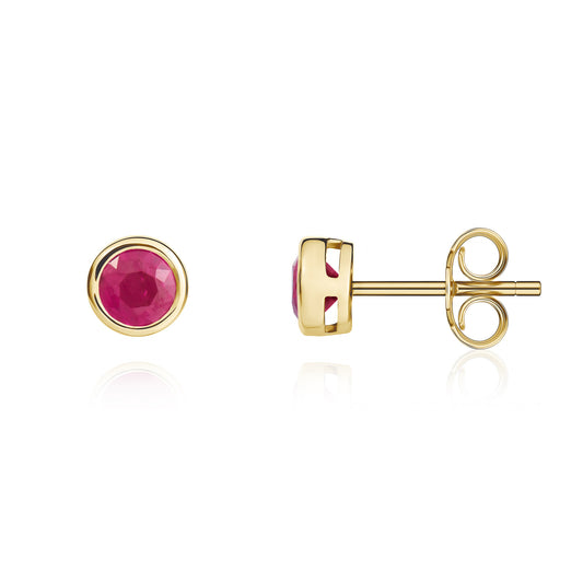 9K Yellow Gold 4mm Round Ruby Stud Earrings