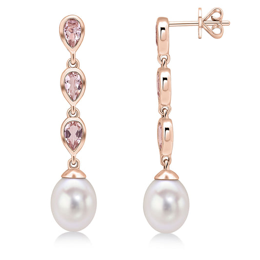 9K Rose Gold Morganite & Pearl Drop Earrings