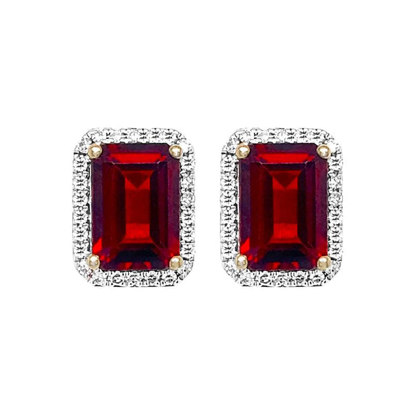 9K Yellow Gold Garnet & Diamond Stud Earrings