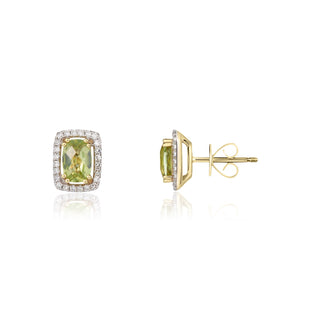 9K Yellow Gold Peridot & Diamond Halo Stud Earrings