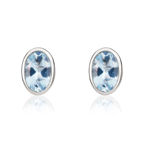 9K White Gold Oval Aquamarine Stud Earrings