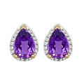 9K Yellow Gold Amethyst & Diamond Stud Earrings