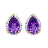 9K Yellow Gold Amethyst & Diamond Stud Earrings