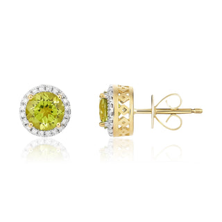 9K Yellow Gold Peridot & Diamond Halo Stud Earrings