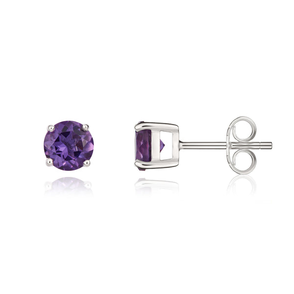 9K White Gold 5mm Round Amethyst Stud Earrings