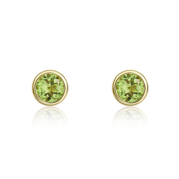 9K Yellow Gold 3mm Round Peridot Stud Earrings