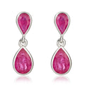 9K White Gold Double Pear Ruby Drop Earrings