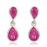 9K White Gold Double Pear Ruby Drop Earrings