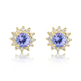 9K Yellow Gold Tanzanite & Diamond Halo Stud Earrings