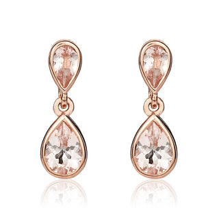 9K Rose Gold Double Pear Morganite Drop Earrings