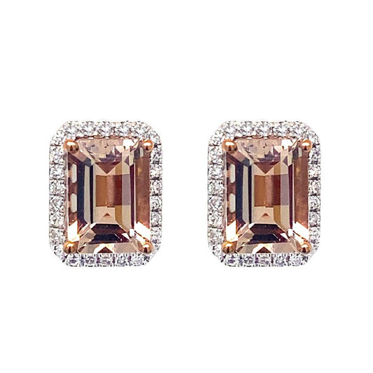 9K Rose Gold Morganite & Diamond Stud Earrings