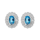 9K White Gold Swiss Blue Topaz & Diamond Stud Earrings
