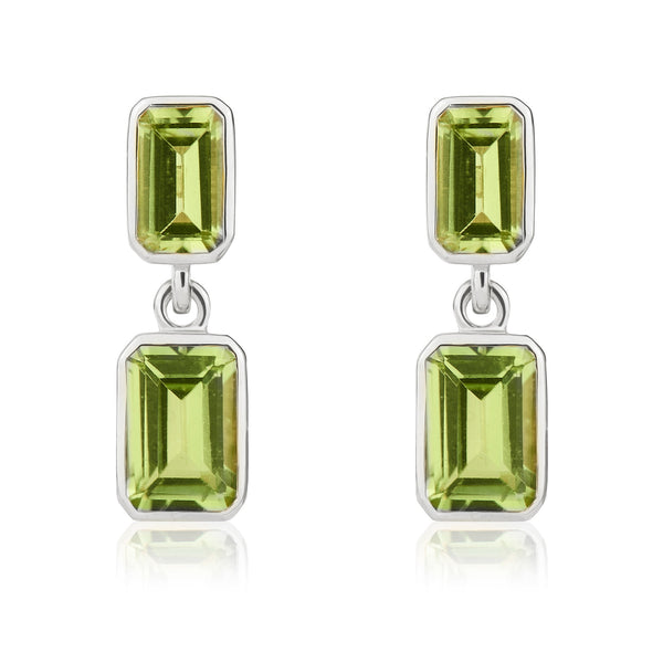 9K White Gold Peridot Octagonal Drop Earrings