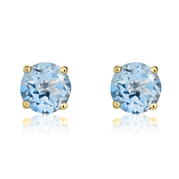 9K Yellow Gold 5mm Round Aquamarine Stud Earrings