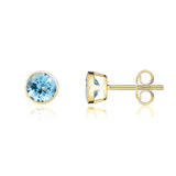 9K Yellow Gold 5mm Round Aquamarine Stud Earrings