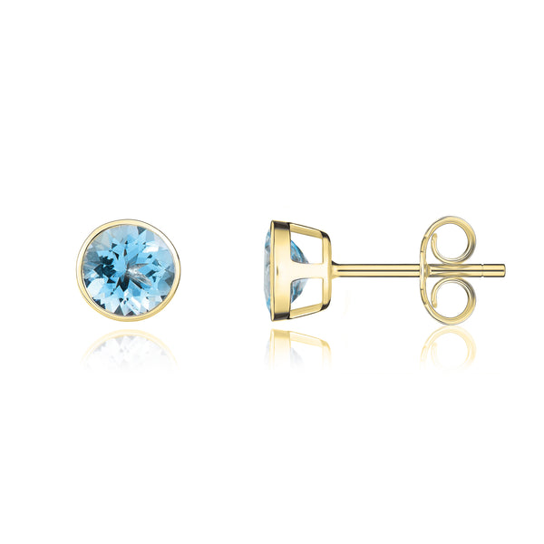 9K Yellow Gold 5mm Round Aquamarine Stud Earrings