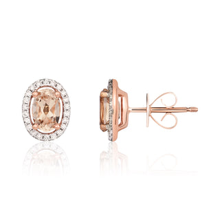 9K Rose Gold Morganite & Diamond Halo Stud Earrings