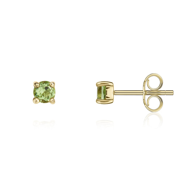 9K Yellow Gold 3mm Round Peridot Stud Earrings