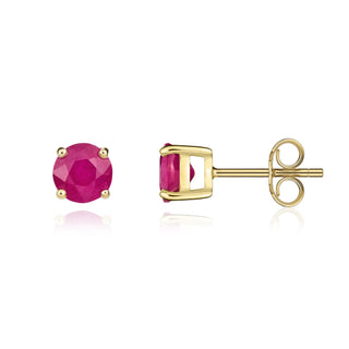 9K Yellow Gold 5mm Round Ruby Stud Earrings