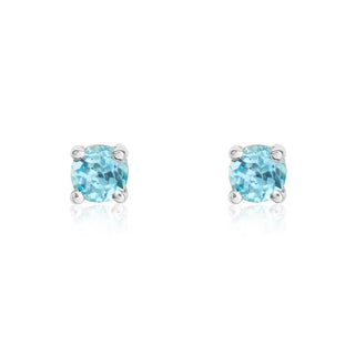9K White Gold  Round Swiss Blue Topaz Stud Earrings