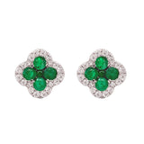 18K White Gold Emerald & Diamond Clover Stud Earrings
