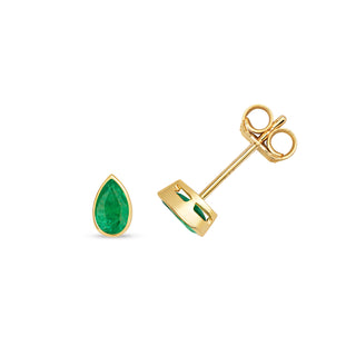 9K Yellow Gold Pear Cut Emerald Stud Earrings