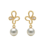 9K Yellow Gold Pearl & Diamond Butterfly Stud Earrings