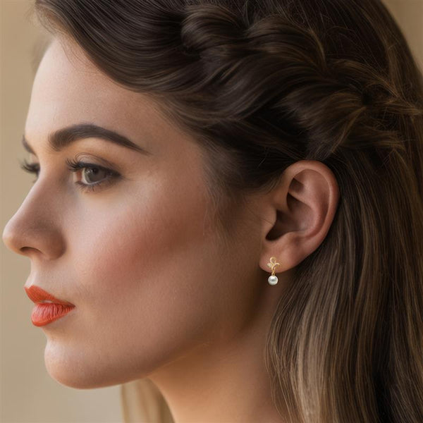 9K Yellow Gold Pearl & Diamond Butterfly Stud Earrings