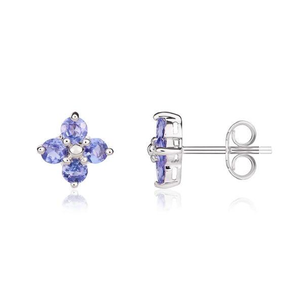 9K White Gold Tanzanite Quatrefoil Stud Earrings
