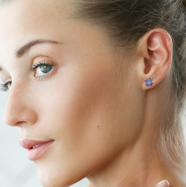 9K White Gold Tanzanite Quatrefoil Stud Earrings