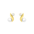 9K Yellow Gold CZ & Freshwater Pearl Kiss Stud Earrings