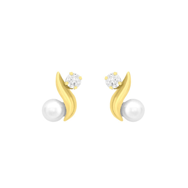 9K Yellow Gold CZ & Freshwater Pearl Kiss Stud Earrings