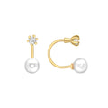 9K Yellow Gold Cubic Zirconia & Freshwater Pearl Jacket Earr