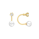 9K Yellow Gold Cubic Zirconia & Freshwater Pearl Jacket Earr