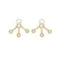 9K Yellow Gold CZ & Freshwater Pearl Fan Jacket Earrings