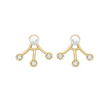 9K Yellow Gold CZ & Freshwater Pearl Fan Jacket Earrings
