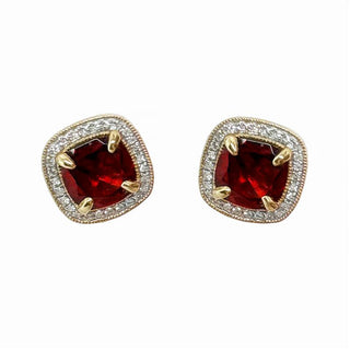 9K Yellow Gold Diamond Halo Garnet Earrings