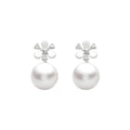 18K White Gold Akoya Pearl & Diamond Floral Stud Earrings