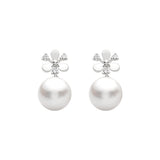 18K White Gold Akoya Pearl & Diamond Floral Stud Earrings