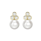 9K Yellow Gold Freshwater Pearl & Diamond Stud Earrings