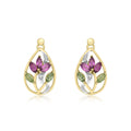 9K Yellow Gold Small Tourmaline & Diamond Lotus Earrings