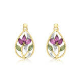 9K Yellow Gold Small Tourmaline & Diamond Lotus Earrings