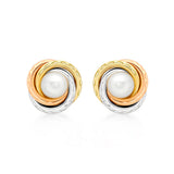 9K 3 Colour Gold Twist Pearl Stud Earrings