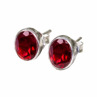 9K White Gold Oval Garnet Earrings